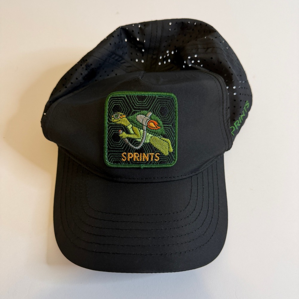 Sprints Running Hat Black Jetpack Turtle Performance Perforated Snapback Cap